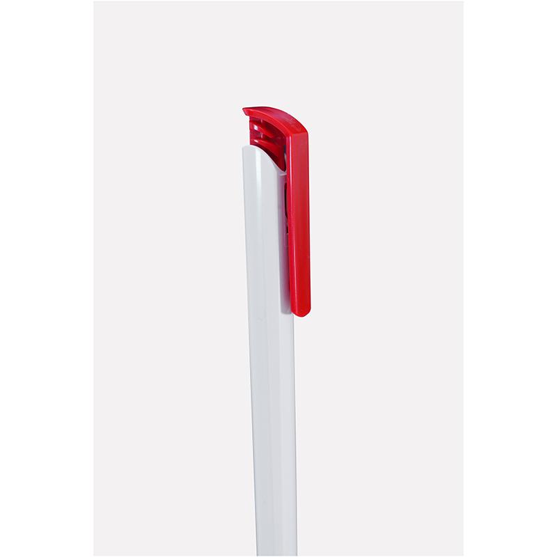 Red Color Retractable Ballpoint Pen With The Barrel, Clip & Push Button